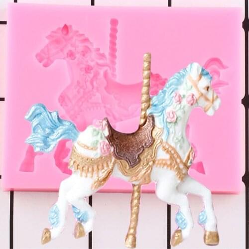 Carousel Horse Silicone Mold Baby Birthday Fondant Cake Decorating Tools Cupcake Topper Chocolate Gumpaste Candy Resin Mould