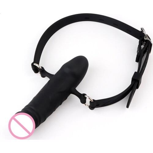 Erotic Mouth Gag Silicone Dildo Oral Fixation Strap On Bdsm Bondage Restraints Leather Harness Adult Games Sex Toys For Couple