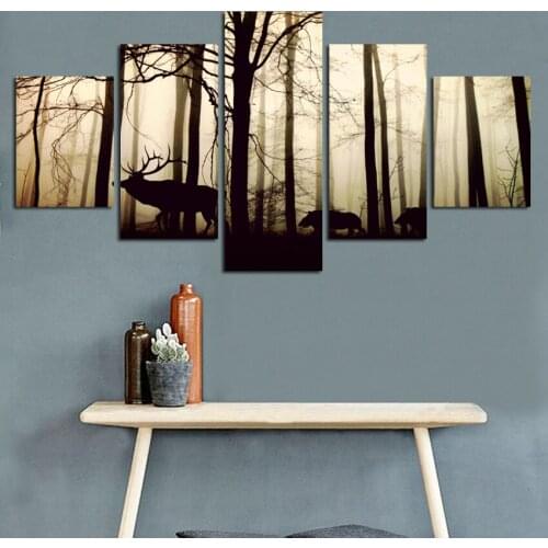 Nordic, tarpaulin art, black-and-white forest sika deer animal print art, wall art posters, interior decoration painting TZ099