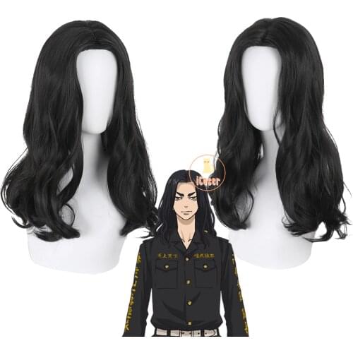 Tokyo Revengers Keisuke Baji Long Black Cosplay Wig Anime Heat Resistant Synthetic Hair Wig Cap Carnival Halloween Accessory