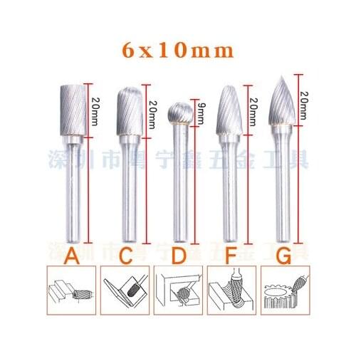 Carbide Rotary File 6*10 Set single-grain Tungsten Steel Grinding Head Metal Jade Root Carving Polishing Grinding File
