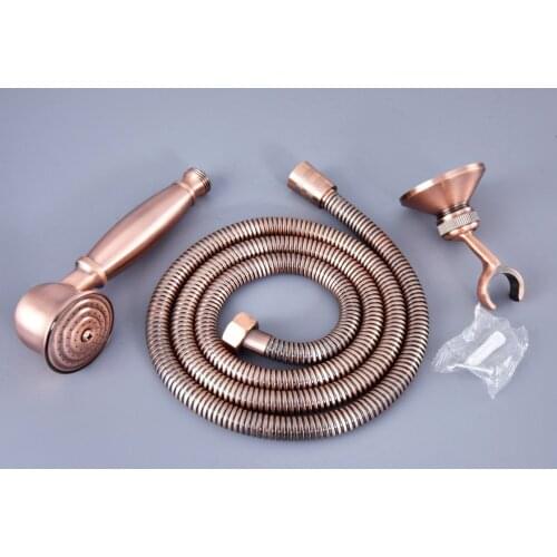 Bathroom Antique Red Copper Shower Head Set With shower holder And 1.5 M Plumbing Hose Hand Held Shower Head Nhh128