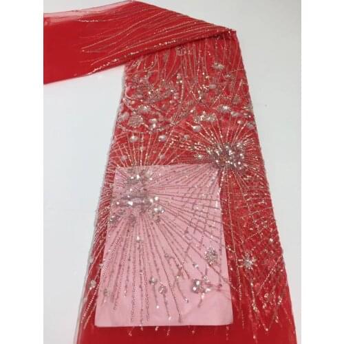 High Quality Nigerian Tulle Lace Fabrics Latest Beaded sequins ZH-488885 Mesh African Lace Fabric Bride French Net Lace Fabric