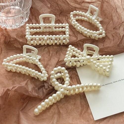 New Women Elegant Vintage Pearls Geometric Ponytail Holder Hair Claws Sweet Headband HairClips Hairpins Fashion Hair Accessories