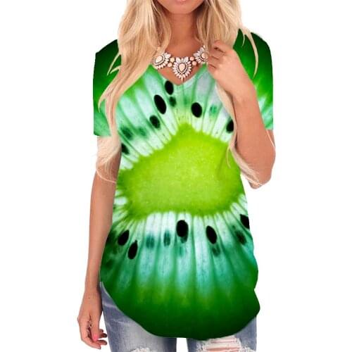 Giyu Brand Kiwi T Shirt Women Fruit V-neck Tshirt Dizziness Funny T shirts Green Shirt Print Womens Clothing Fashion Cool Style