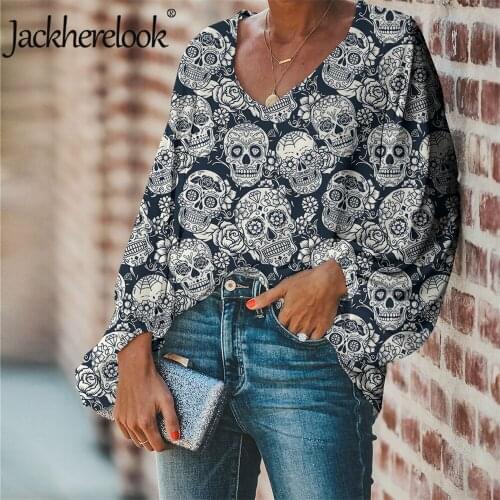 Jackherelook Woman Clothing Top Sugar Skull Brand Designer Plus Size Blouse for Womens Summer/Spring Ladies Shirts Blusas Mujer