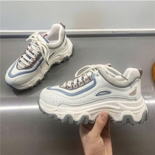 Women Chunky Sneakers Platform 2021 Fashion Spring Breathable Comfort Casual Sport Shoes White Black