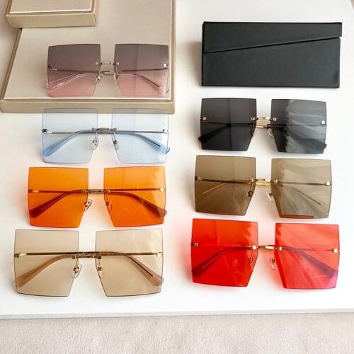 2020 Fashion Vintage Oversize Sunglasses Women Brand Designer Rimless Square Sun Glasses UV400 With Brand Box