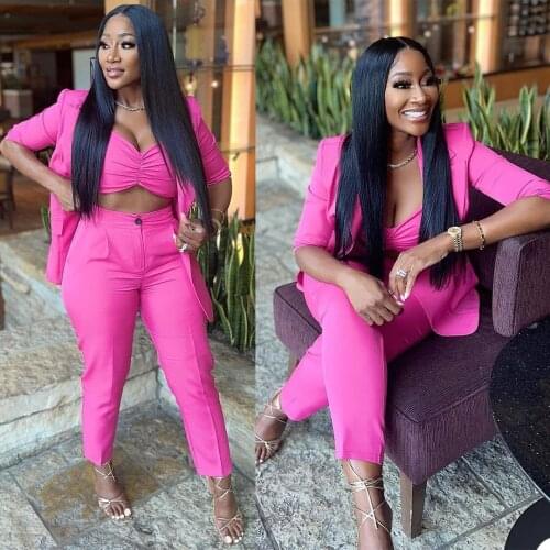 Elegant Women Office Suit Fashion Blazer Pantsuit Simple Solid Color Suit Collar Long Sleeve + Trousers 2 Piece Set