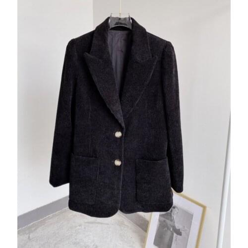 Woman Corduroy Velvet Blazer Lapel Collar Single Breasted Patch Pockets Long Sleeves Suit 2020 Fall Winte