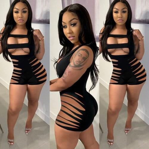 2021 European and American summer womens fashion clothing nightclub new sexy hollow bodysuit rompers jumpsuit