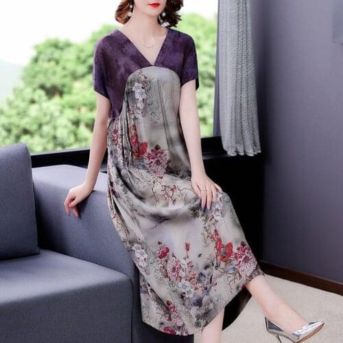 Chic Korean Dress Women 2021 New Summer V-Neck Short Sleeve High-End Loose Floral Female Dress Midi Printed Vestidos zh1033