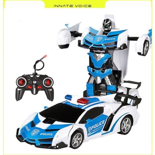 ZK50 New 1:18 RC Cars 24CM Gesture Sensing Police Car Remote Control Car 2 IN 1 Deformation Robots Models Toys Kids Xmas Gift