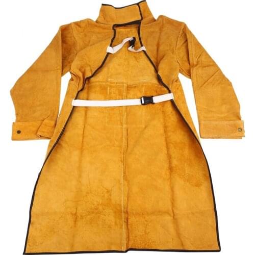 120cm Welding Apron Flame Retardant Long Sleeve Welder Protective Clothing Split Leather Fire-Resistant