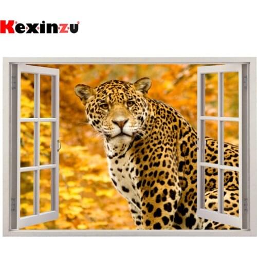 Kexinzu Full Square/Round 5D Diy Diamond Painting Cross Stitch "Window Animal" Diamond 3D Embroidery Mosaic Home Decor Gift K72