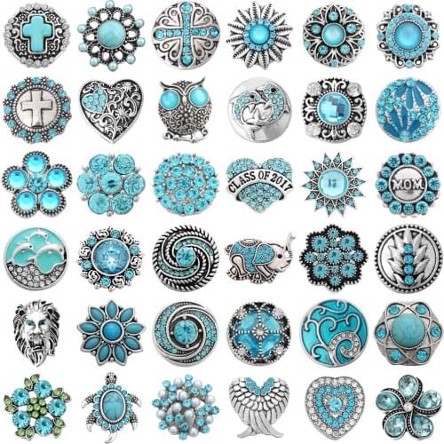 6pcs/lot Snap Button Jewelry Crystal Rhinestone Cross Elephant MOM Turtle Metal 18mm Snap Buttons Fit DIY Snap Bracelet