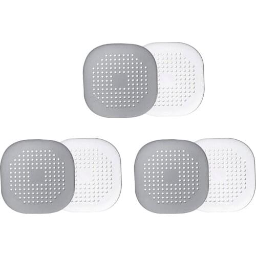 6Pc Hair Catcher Square Drain Cover For Shower Silicone Hair Stopper With Suction Cup Easy To Install Suit For Bathroom