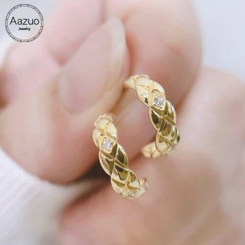 Aazuo 18K Yellow Gold Real Diamonds H Si1 Hoop Earring Au750 For Woman Wedding Engagement Party