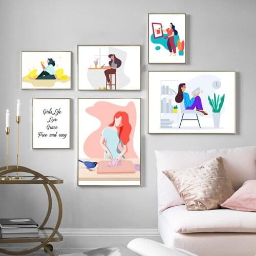 Abstract Colorful Girl Boy Bird Quote Activities At Home Wall Art Canvas Painting Poster and Print Picture for Living Room Decor