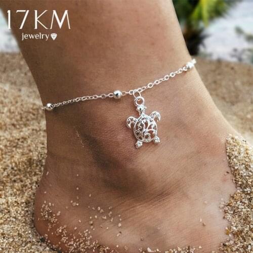 Summer Beach Silver Color Turtle Shaped Anklets For Women Hollow Animal Beaded Anklet Bracelet On the Leg Foot Jewelry