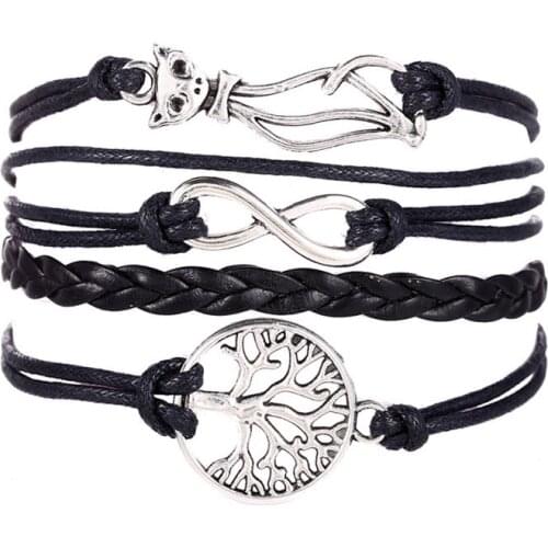 Bracelets for women Women Cat Tree Multilayer Knit Leather Rope Chain Charm Bracelet Gift New fashion design Man bracelet