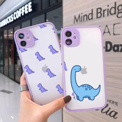 Dinosaur Phone Case For iPhone 12 11 Mini Pro XR XS Max 7 8 Plus X Matte transparent Purple Back Cover