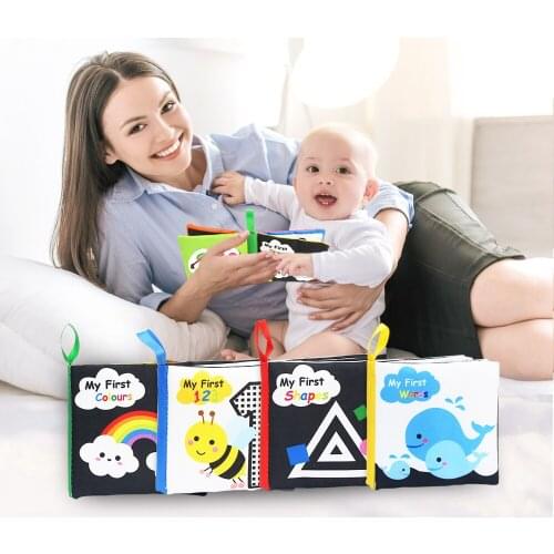 Coolplay 4PCS Baby Cloth Book Soft Quiet Book Rustle Sound Books Educational Stroller Rattle Toys for Newborn Baby 0-12 Month