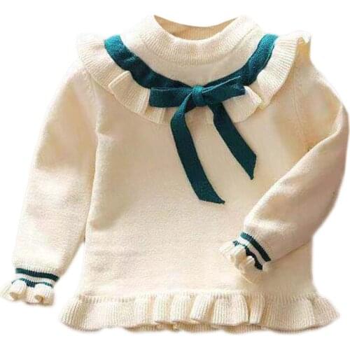 Children Kids Autumn Sweater Baby Girl Sweater Cotton Bowknot Design Outerwear Clothes