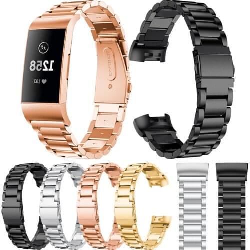 New Replacement Watch Band Wrist Strap Stainless Steel Metal Watch Bands Wristbands Accessory for Fitbit Charge 3 Smart Bracelet