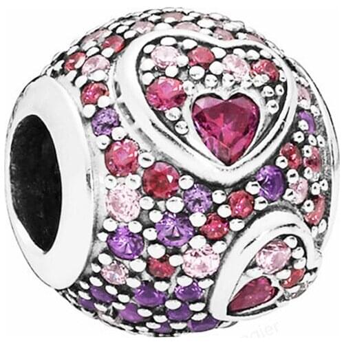 925 Sterling Heart CZ European Charms Bead Fit Original Charms Bracelets DIY Pendant Charm Beads Girl Women Jewelry Making