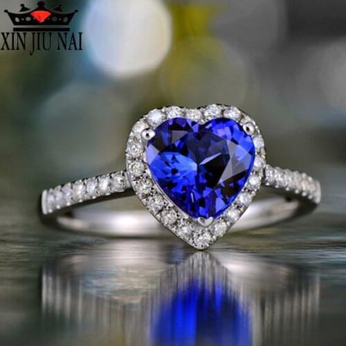 Garnet Red Personality Ruby Red Color 925 Silver White/blue Love Heart Romantic Finger Diamond aquamarine Ring For Women Wedding