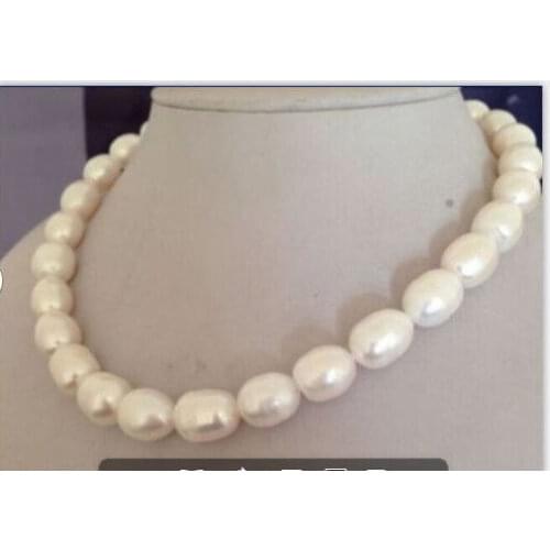 Huge12- 14mmnatural south sea white baroque white pearl necklace18inch 925silver