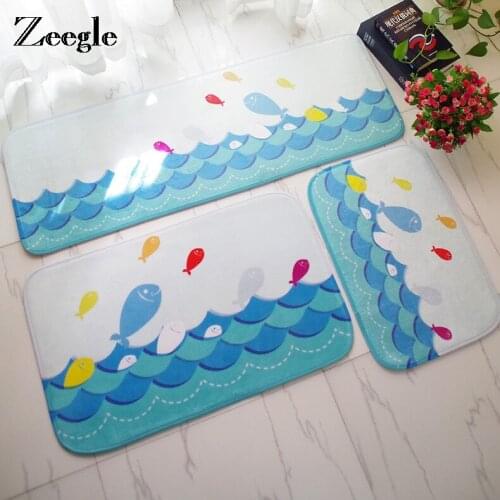 Zeegle Fish Pattern Kitchen Mat Entrance Floor Mat Bathroom Carpet Kid Bedroom Beside Rug Coffee Chair Foot Pad