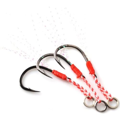 TOMA 10PCS High Carbon Steel Hook Slow With Feather Assist Jigging Hooks 12# 14# 16# Boat Jig Bait Fishing Fishing Tackle