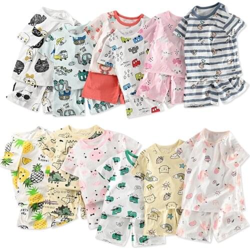 Summer childrens pajamas sets boys sleepwear baby girl clothes cartoon pyjamas kids T-shirt+shorts pijamas cotton nightwear