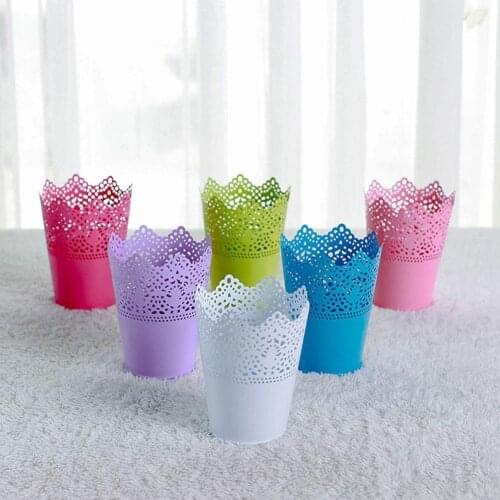 Metal Lace Edge Flower Tin Flower Bucket Plant Pot Pen Pencil Pot Container Organizer Makeup Brush Holder Cute Desktop Decor