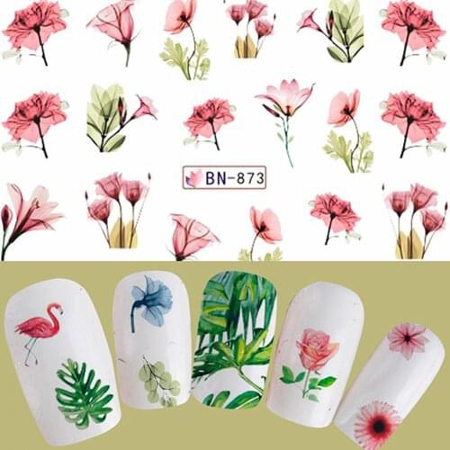 Fashion Nail Sticker Flower Leaf Flamingo Nails Art DIY Decor Stickers Water Transfer Manicure Salon Decal Tools