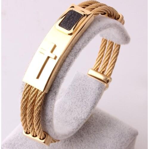 12mm Men Bracelet Gold Jewelry Charm Jewelry Classic Bracelet & Bangle Stainless Steel Wristband With Cross