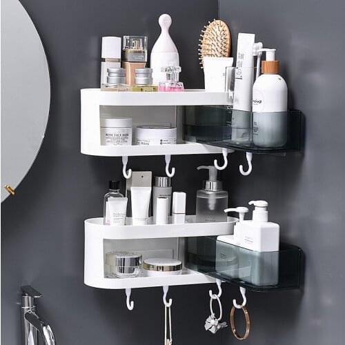 Bathroom Wall Shelf Rotatable Storage Racks With Hooks Wall Mount Shampoo Holder Kitchen Organizer Shelves Bathroom Accessories