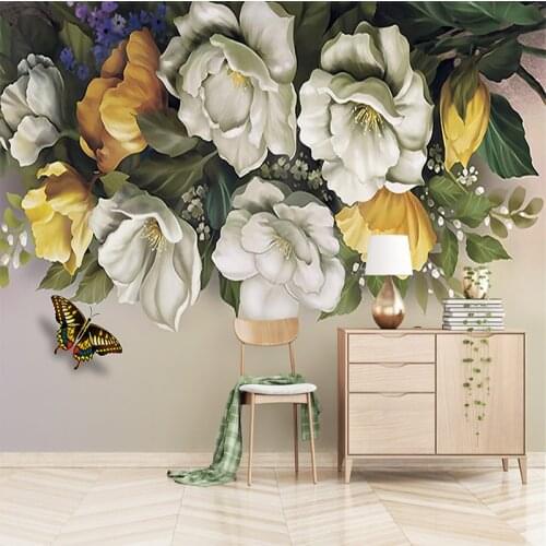 Custom 3D Wallpaper Walls Vintage Rose Flower Butterfly Mural Living Room Bedroom TV Background Decorative Wallpaper Painting