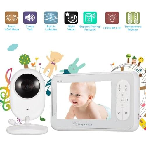 4.3'' LCD Wireless Audio Video Baby Monitor Radio Nanny Music IR Night Vision Portable Camera Walkie Talkie Intercom Babysitter