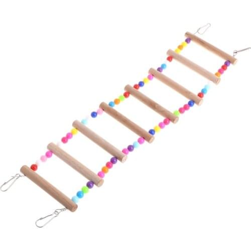 Birds Pets Parrots Ladders Climbing Toy Hanging Colorful Balls With Natural Wood