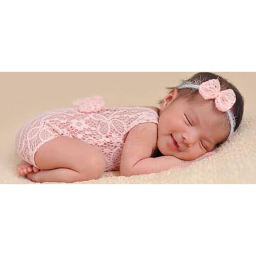 Newborn Photography Props Baby Girl Lace Romper Infant Photo Clothes White Back Romper