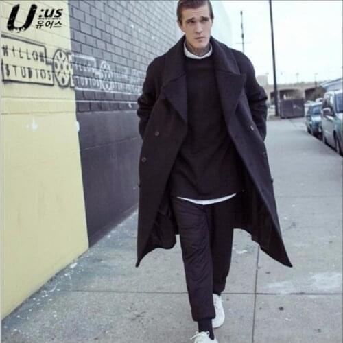 S-3xl Winter Mens New Wool Coat Medium-long Double Breasted Wool Fleece Outerwear Loose Plus Size Clothing Woolen Trench Coats