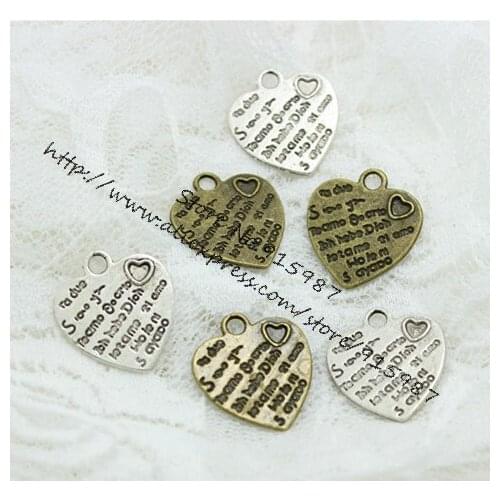 Sweet Bell Free Shipping! 40pcs/lot 19*22 two color Tone Valentine Love Heart Charm Pendants D0517