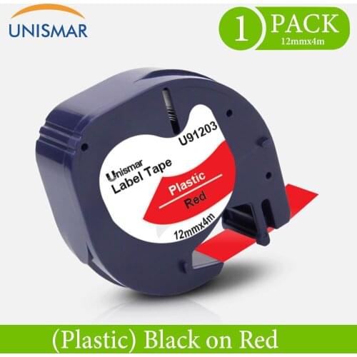 Unismar Compatible for DYMO LetraTag Tape Black on Red 91203 91333 91223 Plastic Label Maker Replace for Dymo LT-100H Printer