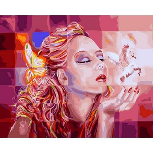 Frameless painting by numbers diy picture oil painting on canvas for home decor animal painting 4050 lady with horse