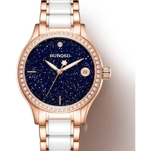 RUNOSD Ladies Watch Luxury Rose Gold Zircon Starry Calendar miyota Mechanical Movement Sapphire Crystal Stainless Steel 8199LX