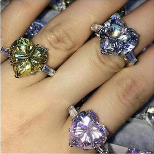 Heart cut 5ct Topaz Diamond Ring 925 sterling silver Jewelry Engagement Wedding band Rings for Women Bridal Fine Party accessory