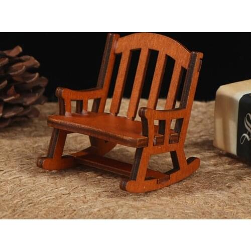 1/12 Wooden Mini Dollhouse Rocking Chair Model Toy DIY Miniature Accessory